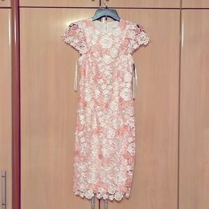 Pink and white, lace floral stunning Calvin Klein dress.
